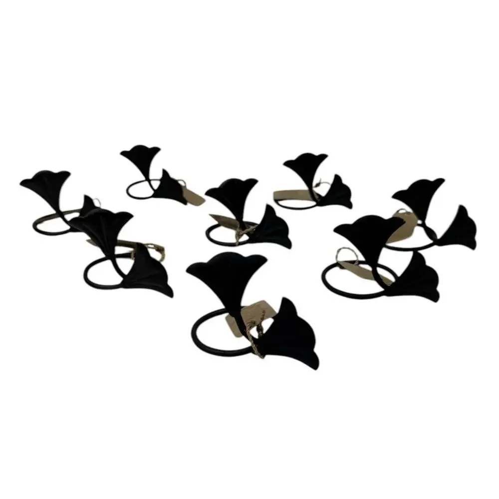 Pier One NWT Set of Eight Dark Metal Floral Bohemian Hosting Napkin Rings